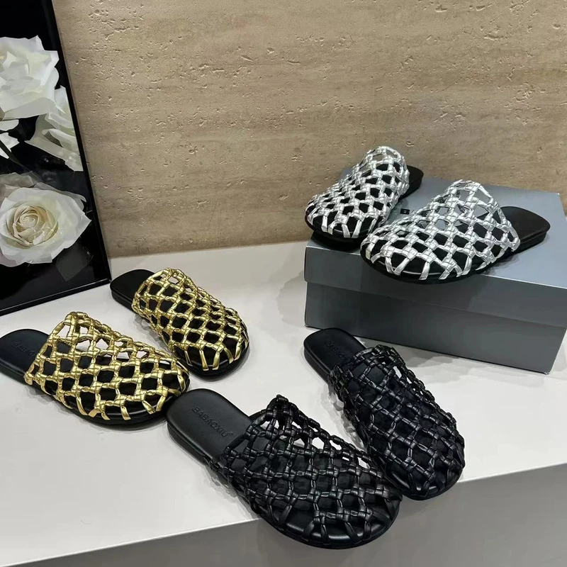 2025夏季渔网镂空厚底凉拖鞋女欧洲站新款百搭休闲圆头露趾凉拖鞋