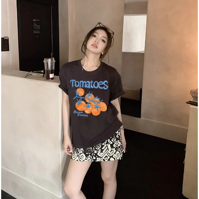 2026夏季新款时尚百搭显瘦短袖T恤趣味番茄圆领韩版上衣显瘦显瘦t