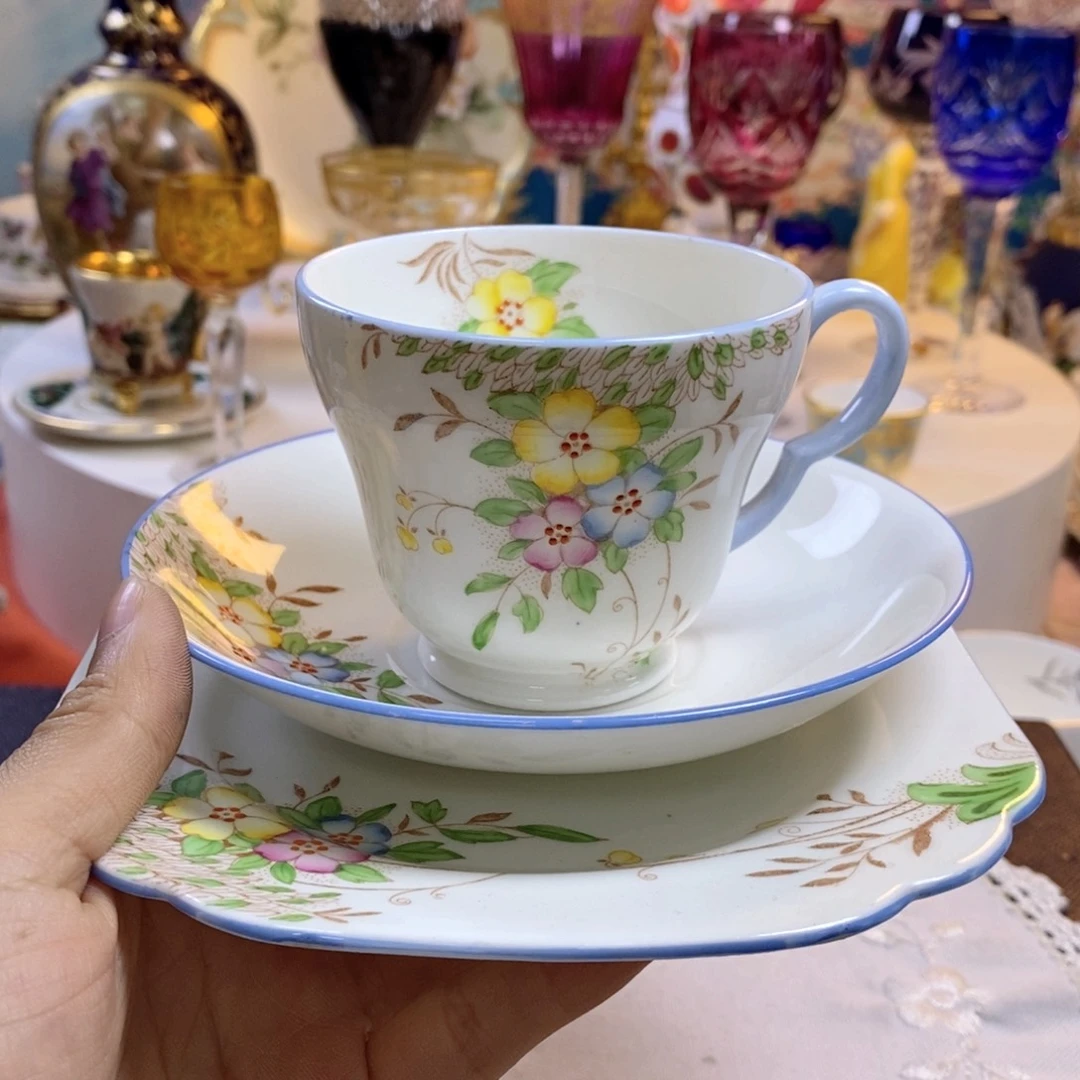 瓷片手绘瓷器欧瓷咖啡杯水晶杯