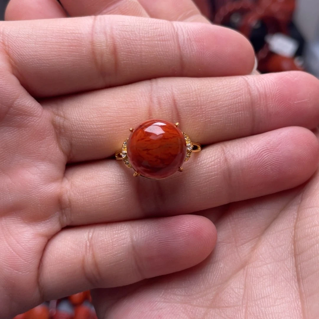 【闪购商品】银S925镶嵌圆牌戒指南红玛瑙