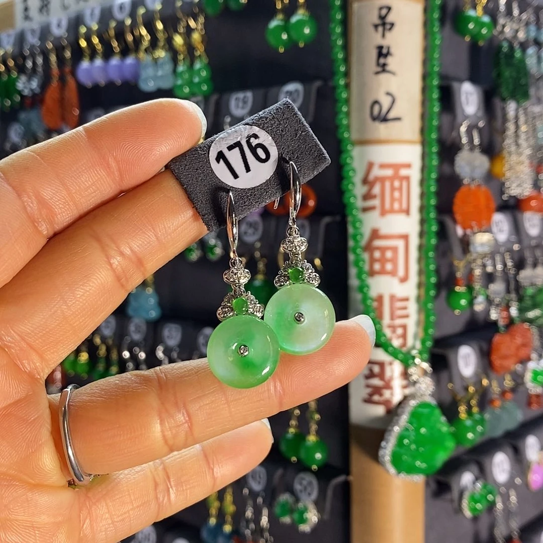 银S925镶嵌翡翠耳饰176