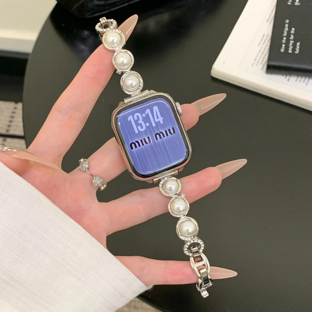 极光珠子金属表带适用苹果手表s11 s10 s9 s8 s7 s6 se se3表带女