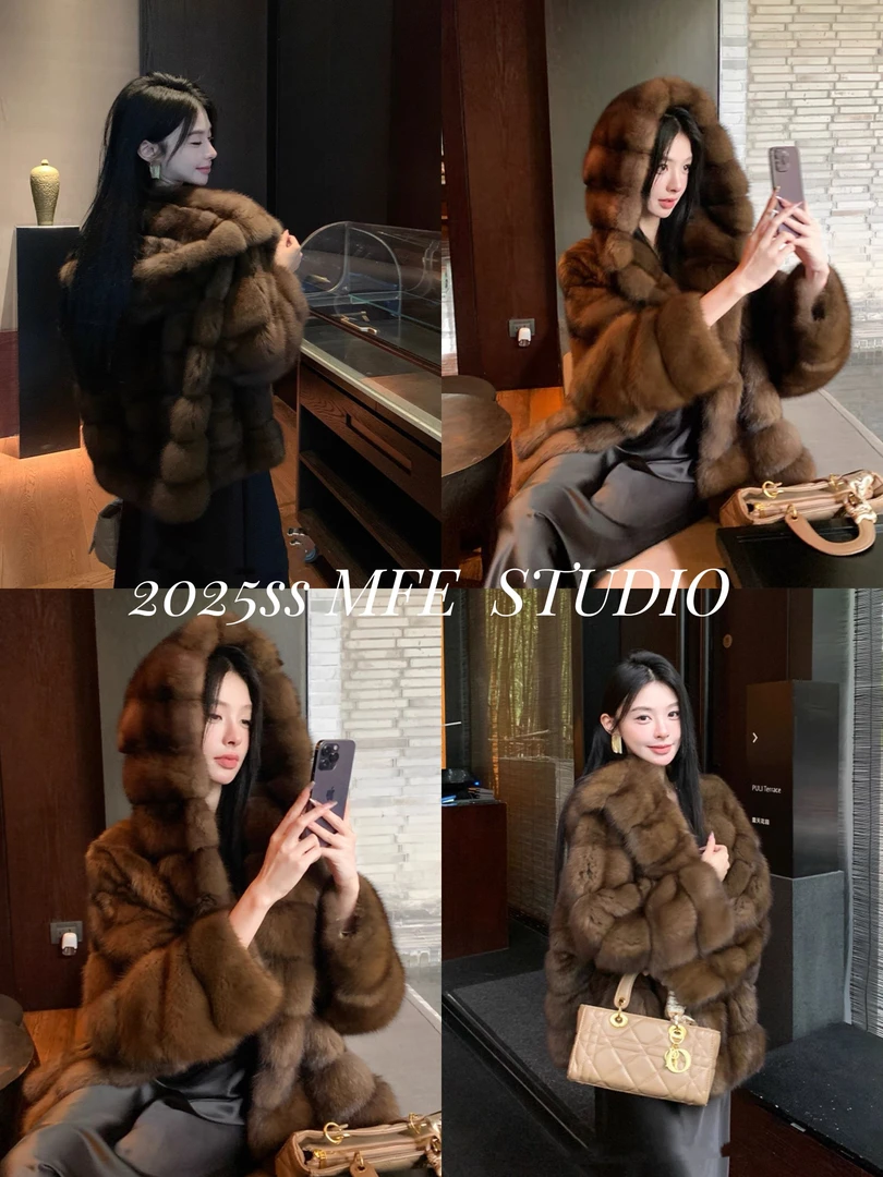 2025/MFE| 奥伦飒假日 仿紫Diao皮草女连帽横排慵懒轻奢短外套