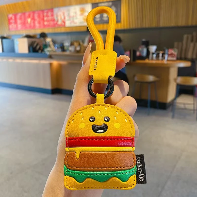 2025年新款皮质汉堡钥匙扣男女汽车钥匙链情侣书包挂饰精致小饰品