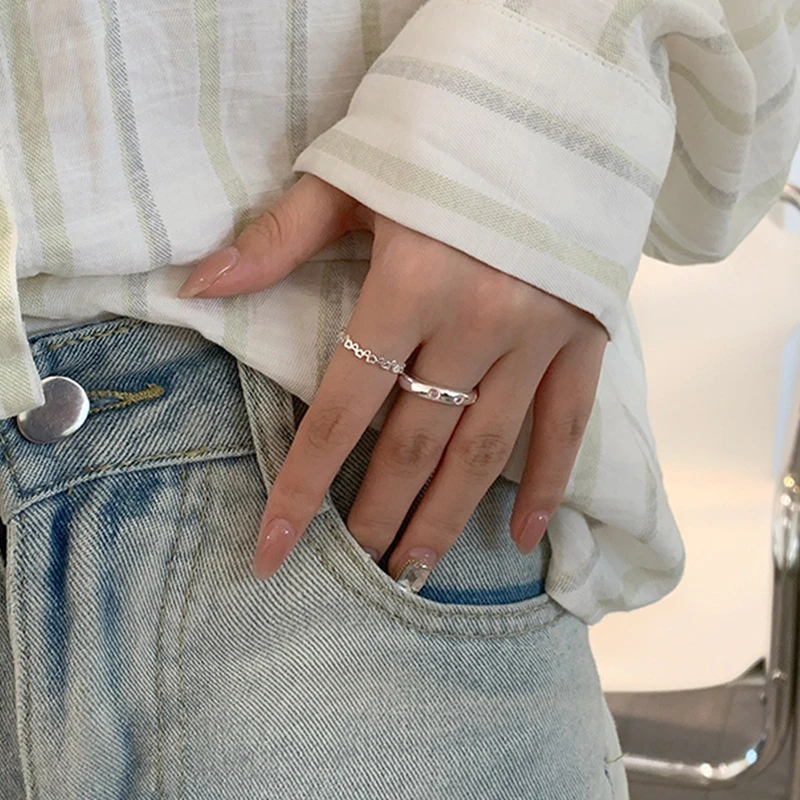 925银戒指 925纯银镂空爱心戒指女韩版简约小巧迷你个性桃心形