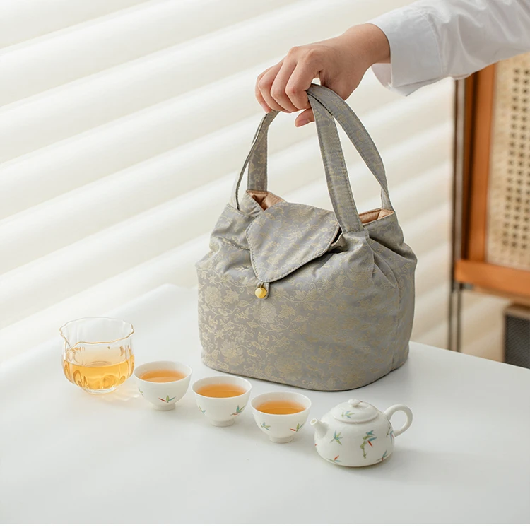 茶具收纳包加厚夹棉防护袋棉麻织锦茶壶盖碗整套茶器外带茶事包