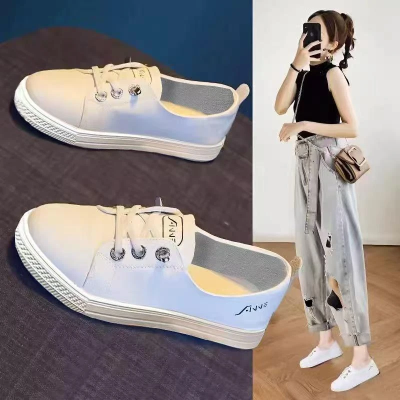 【专柜品质】2025春夏季鞋一脚蹬休闲板鞋懒人平底鞋百搭小白鞋软底