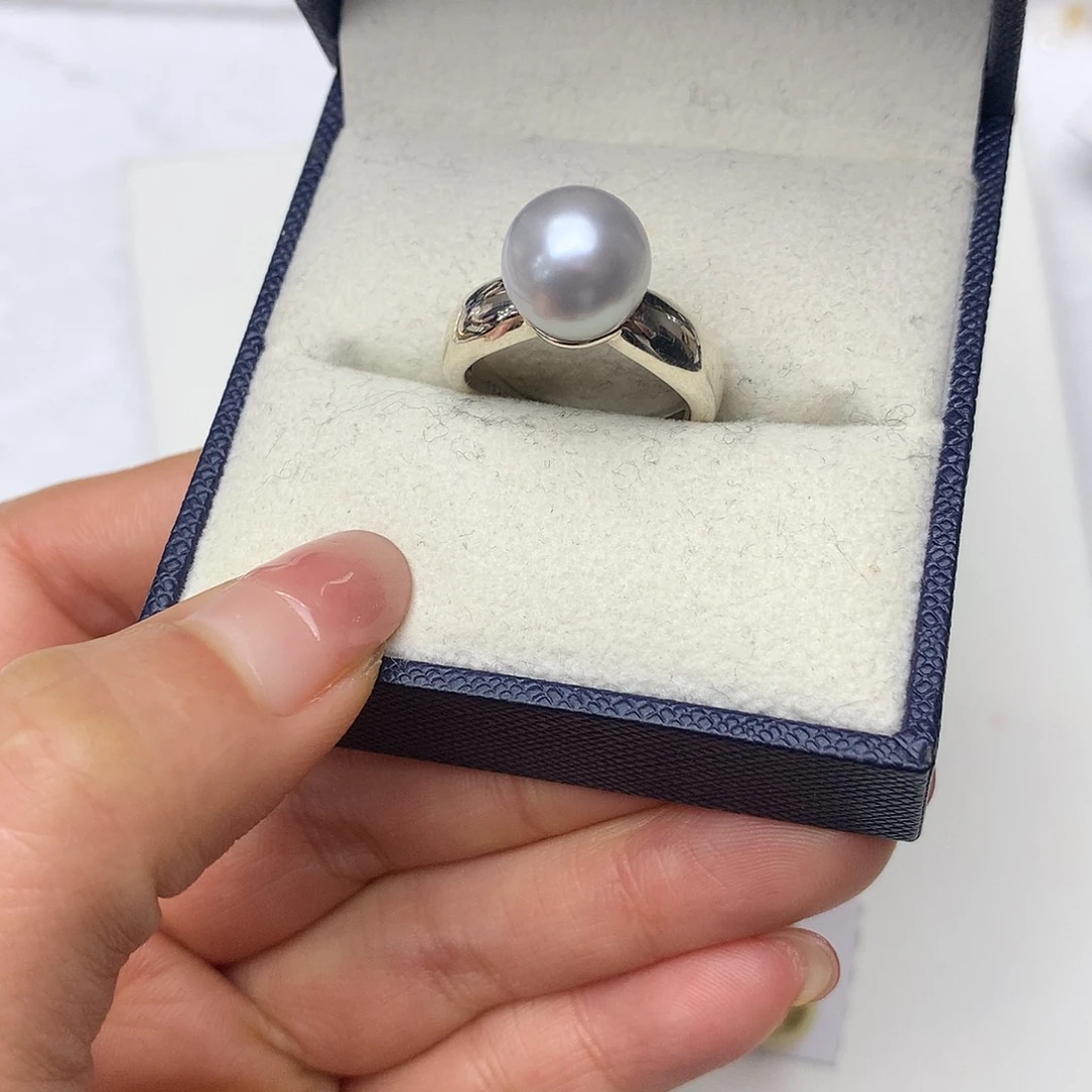 海水珍珠戒指银S925镶嵌澳白