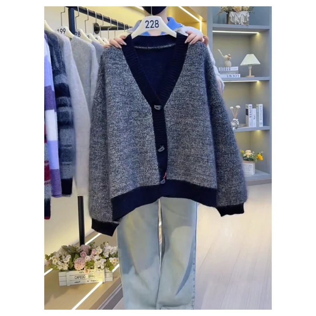 2025秋冬新款欧货重磅长袖针织开衫女慵懒风宽松显瘦洋气减龄女装