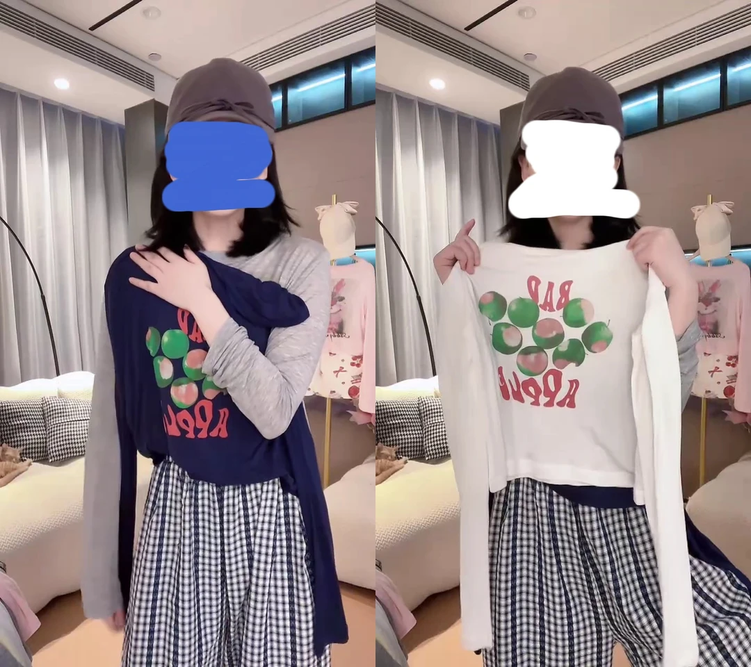 【青苹果】流行款卡通印花圆领长袖2025潮流休闲上衣+休闲裤两件套