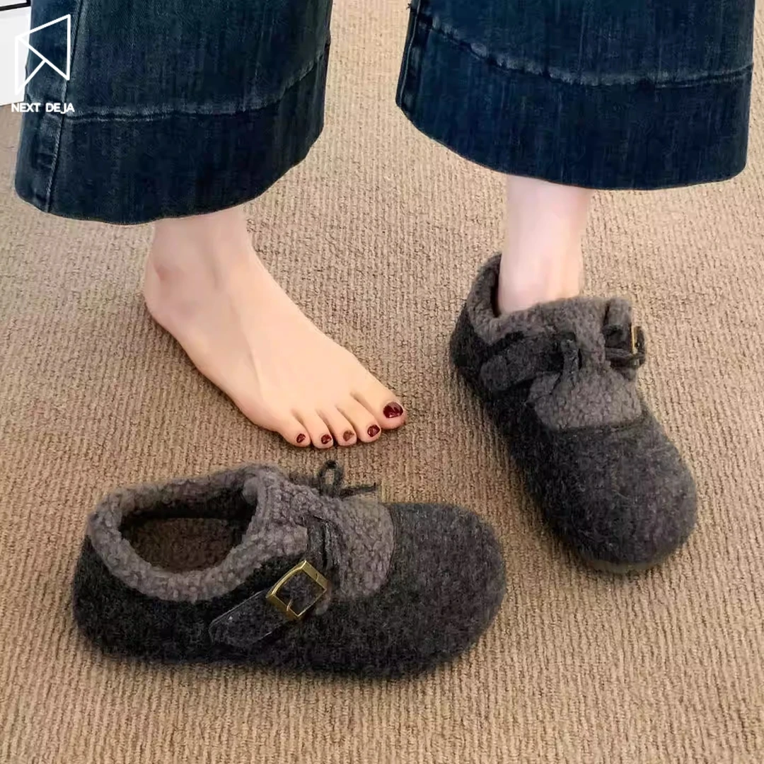 冬季2025新款爆款全包灰色勃肯鞋女一脚蹬孕妇加绒保暖博肯棉鞋子