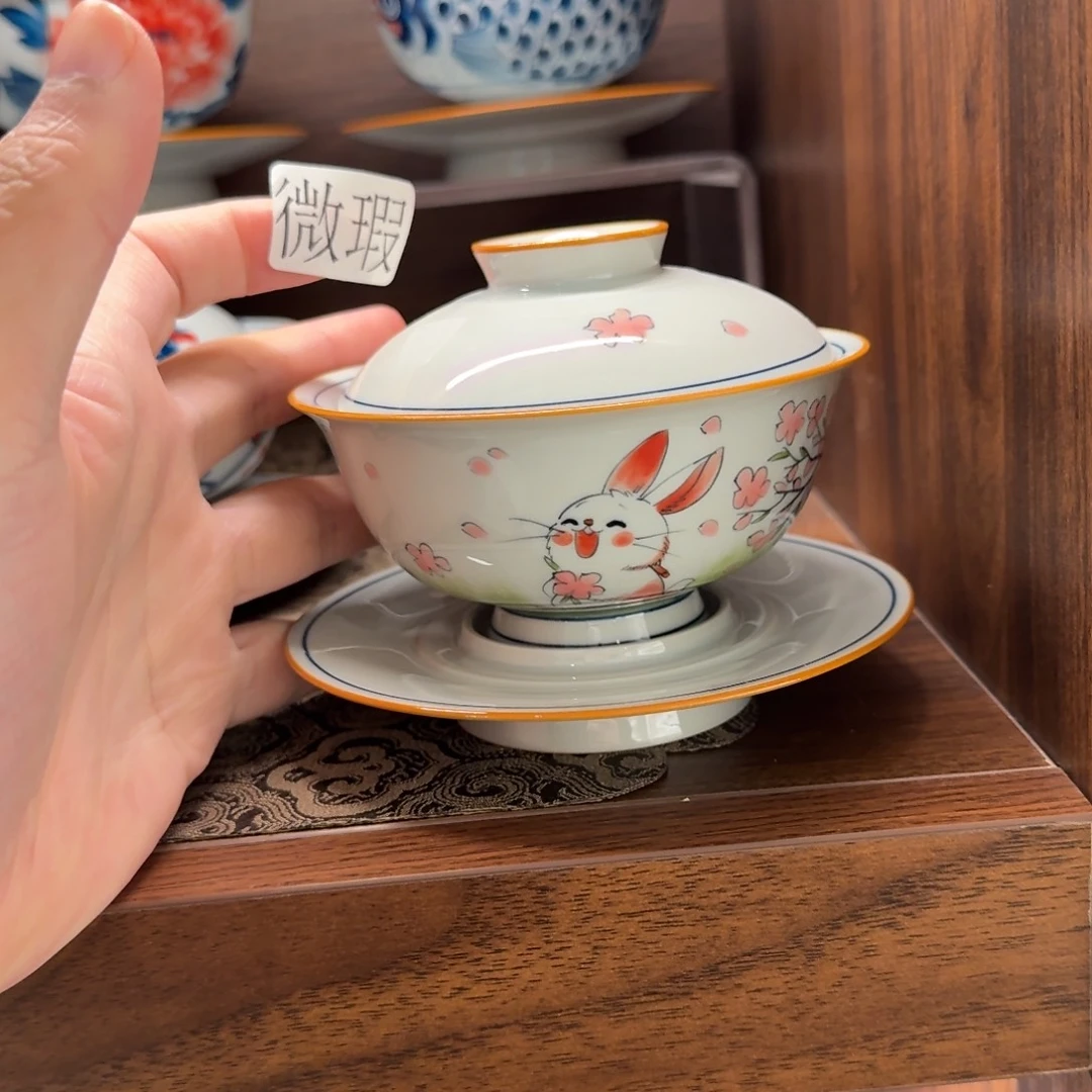 釉下手绘茶具微瑕