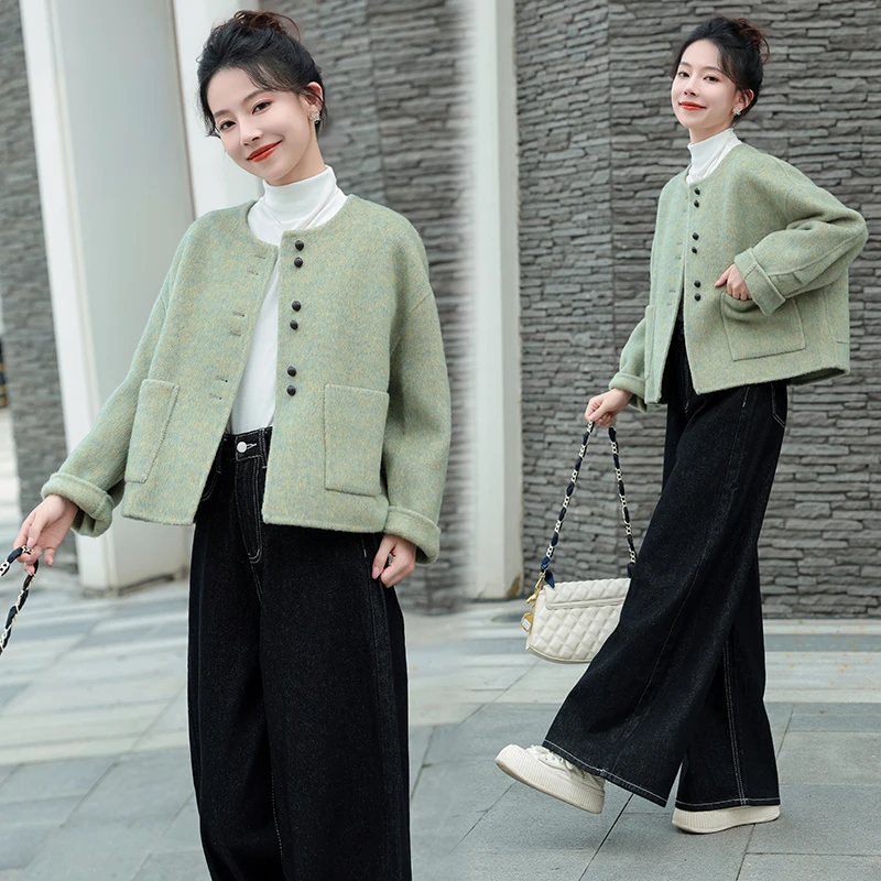 小香风双面绵羊毛大衣女2025春秋新款高级感洋气减龄短款毛呢外套