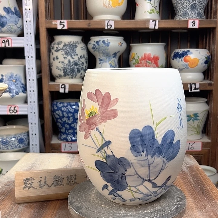 陶但盆青花荷花陶瓷