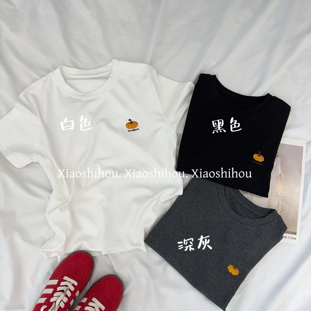 小时候女装店刺绣宽松型南瓜圆领T恤7913 7895