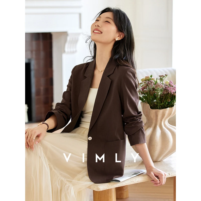 梵希蔓棕色肌理感翻领西装外套女秋极简气质通勤正肩上衣A2193