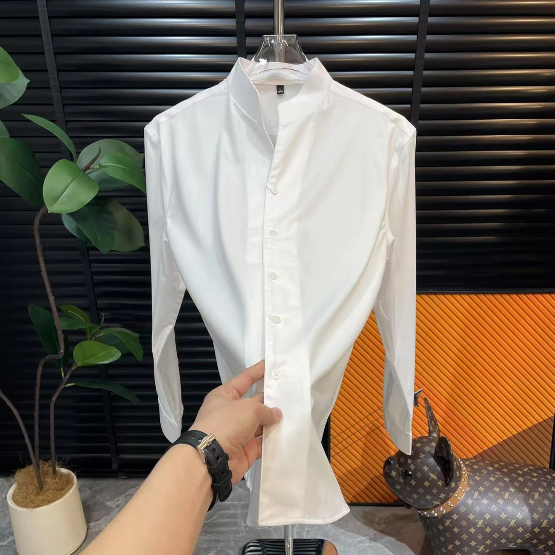 L6633夏季新款轻薄商务休闲全包边高端欧货男士修身衬衫