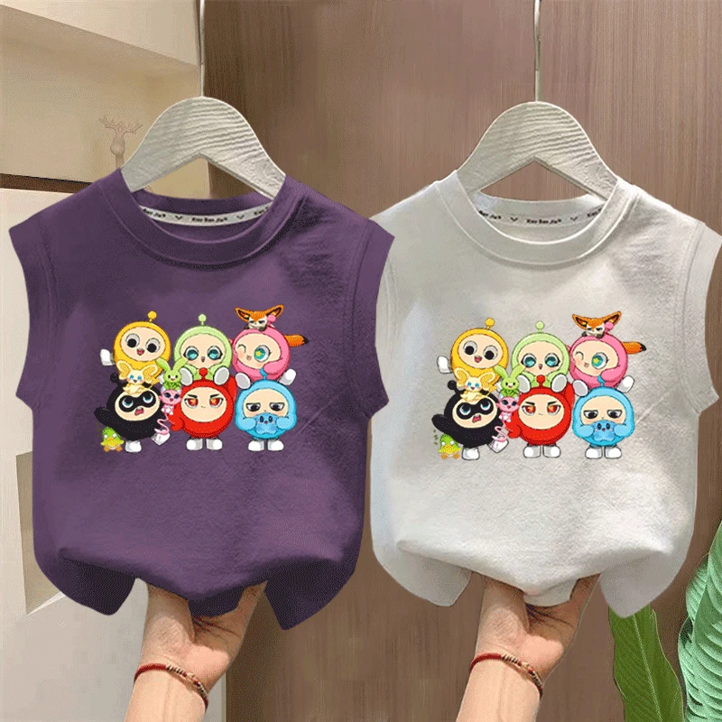 夏季新款宝宝纯棉无袖背心中小童T恤男女童蛋仔派对上衣百搭外穿t