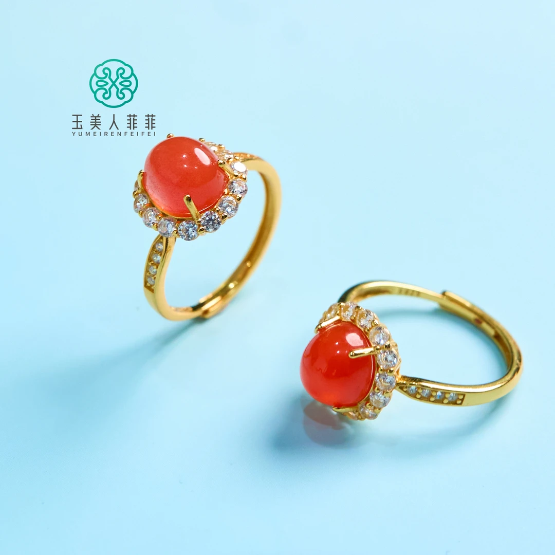 菲菲珠宝好*S925南红戒指约7*8mm可调节-多样性发一