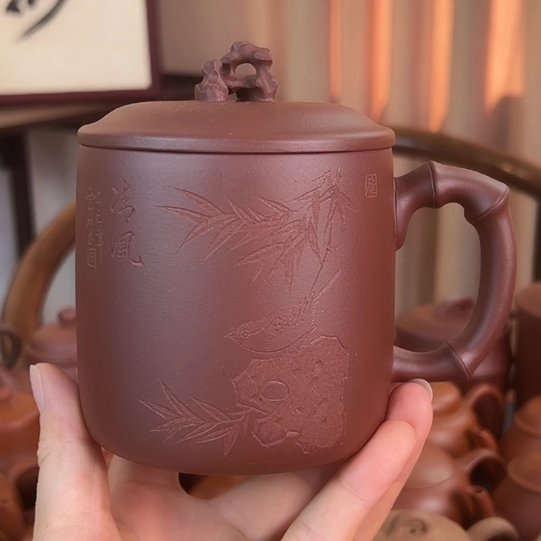 茶壶紫砂精品原矿 太湖石盖杯 紫泥 420cc