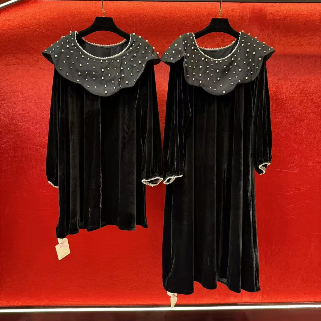 DanDancollectionstore【月落星辰】长袖植绒中式大码连衣裙390