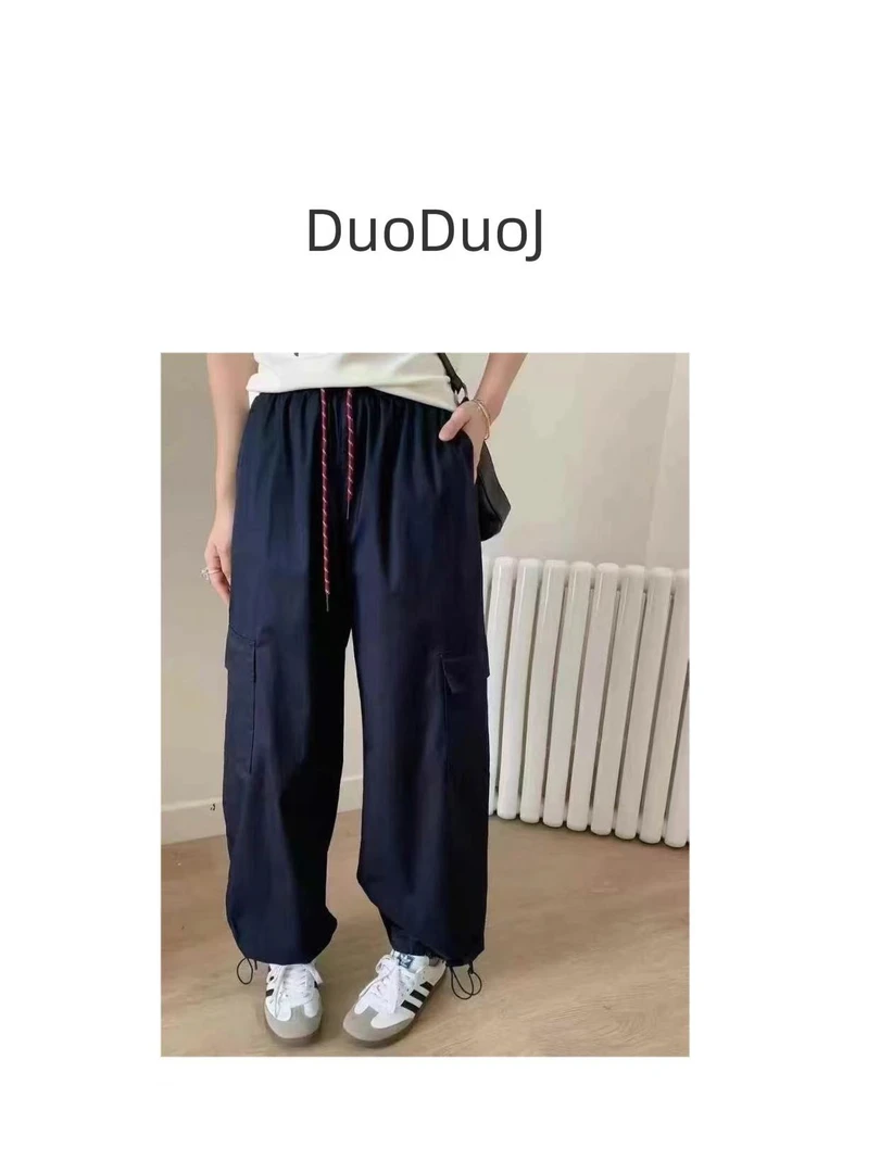【DuoDuoJ】【系带工装裤365K】韩版休闲百搭薄款抽绳纯色直筒休闲裤