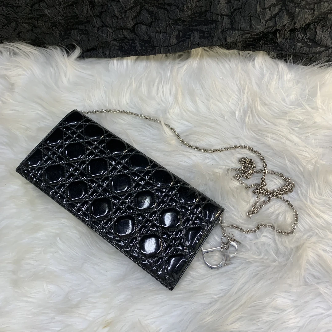 95新 DIOR/迪奥 迪奥黑色漆面横版戴妃斜挎包