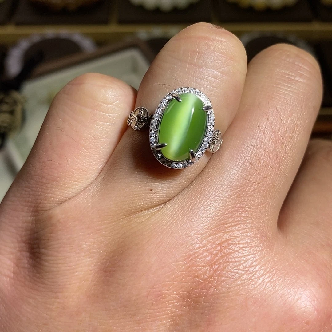 【闪购商品】银S925镶嵌戒指和田玉（碧玉）