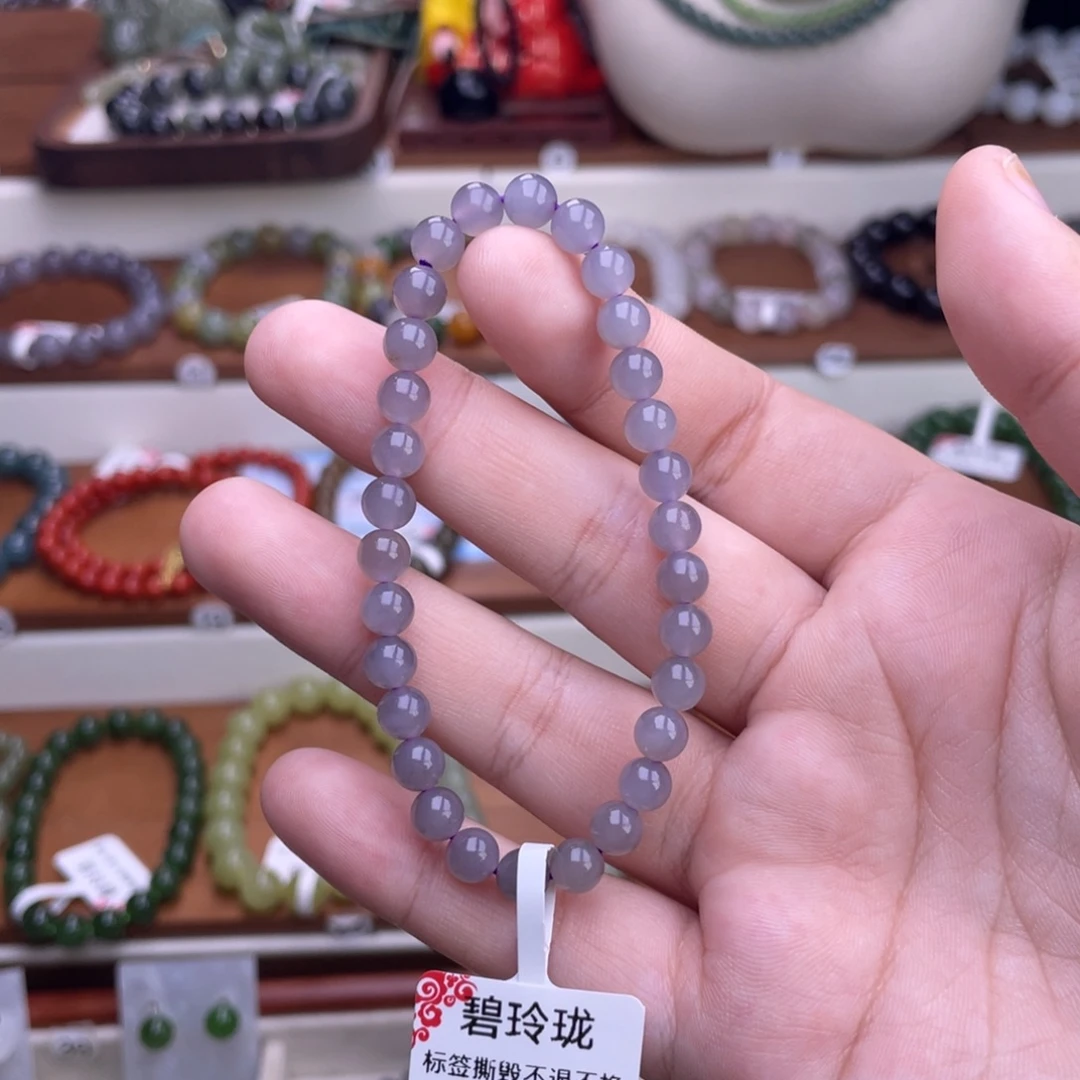 和田玉未镶嵌手串烟紫6mm