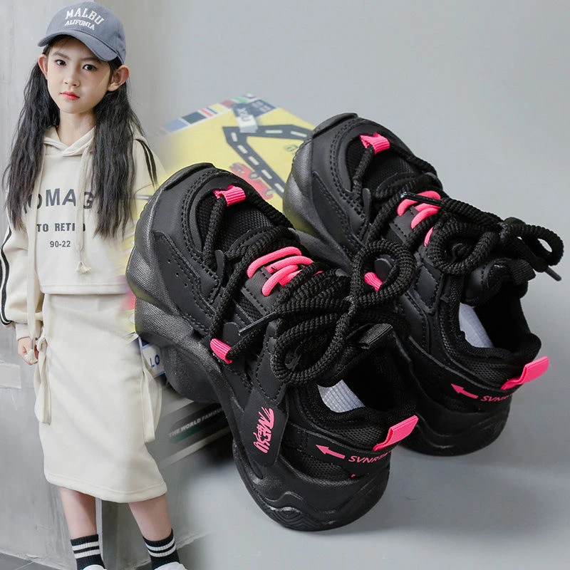 女童鞋子2025春秋新款儿童运动鞋中大童皮面老爹鞋潮平底爆款学生