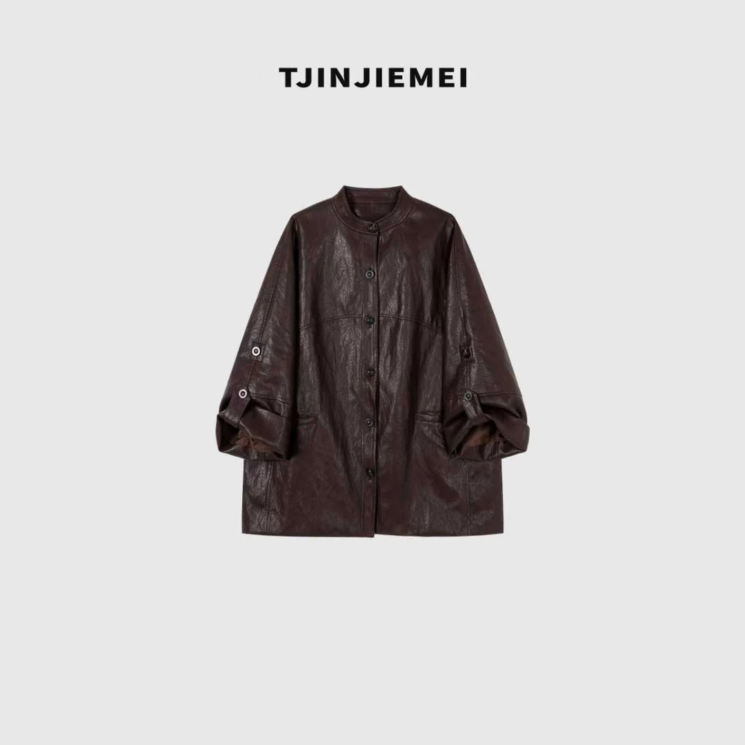T井姐妹【美拉德】新款设计感休闲百搭PU皮衣外套PY2507-TJ452
