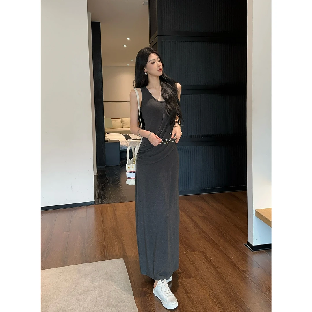 JIJINQI时尚气质显瘦性感针织修身无袖中长款连衣裙JD06LZQM140