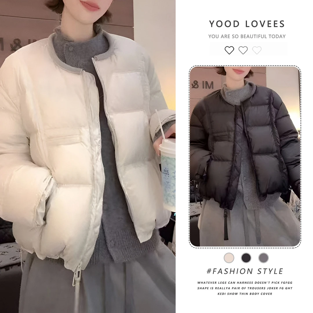 极简风圆领宽松休闲短款棉服女2025秋冬季设计个时尚保暖气质外套