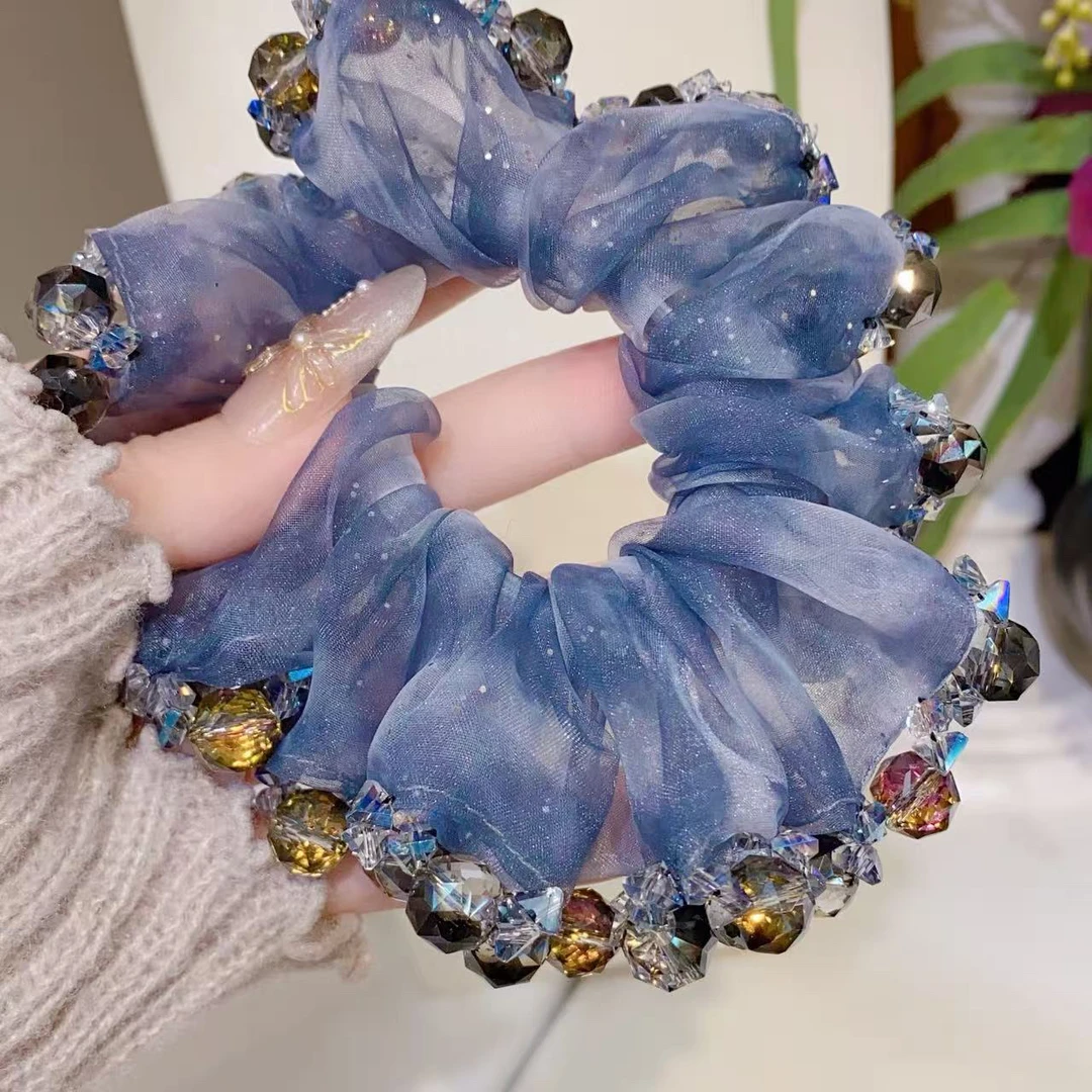 D97气质网纱蓝色大肠发圈