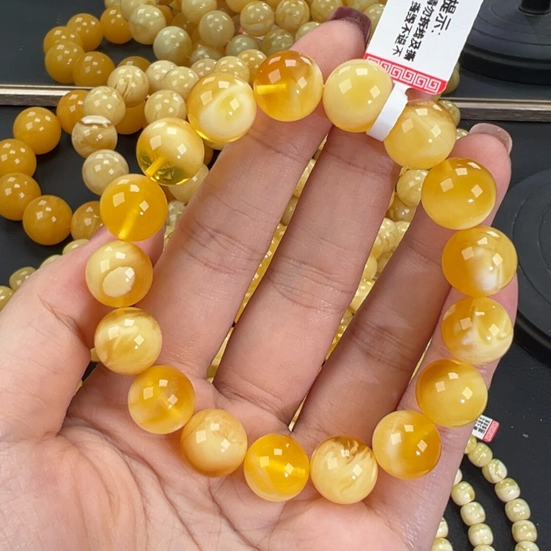 琥珀未镶嵌手链17.6金瓷白