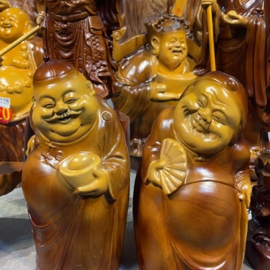 独***x香樟木雕刻人物摆件老财主一对