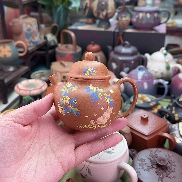 紫砂茶壶桂花猫咪