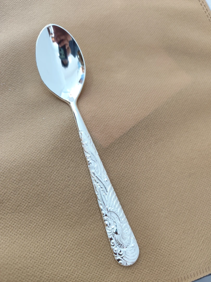 足银银制品 喜公公 足银 银色雕刻凤实用小勺