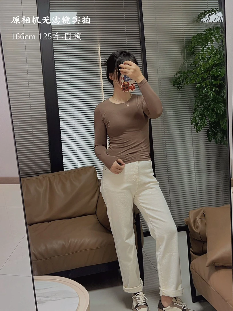 女包袖极简风长袖常规款方领和圆领T恤白色显瘦九分针织