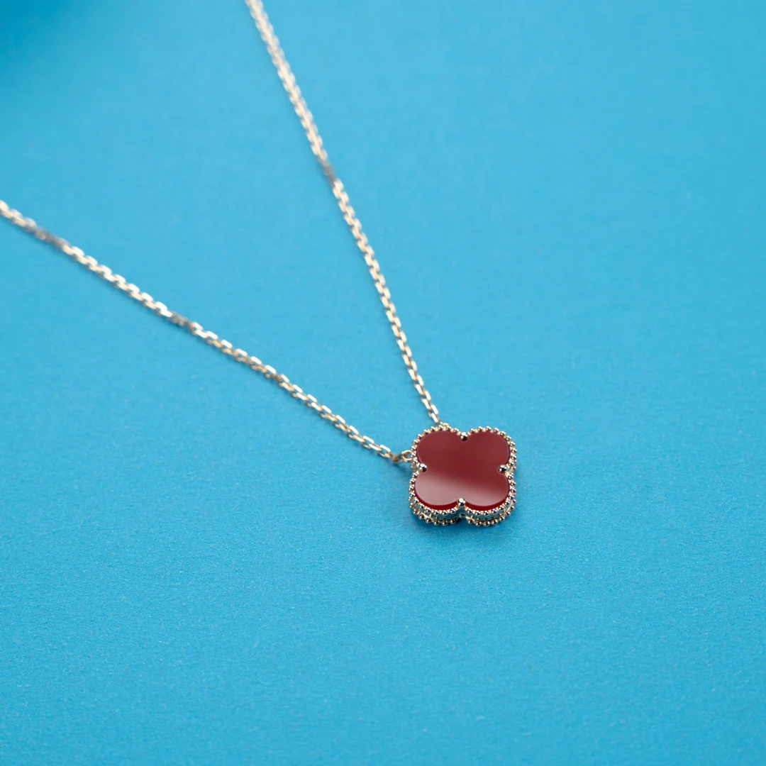 重金单花套链 红玛瑙 15mm18k金镶嵌浅金经典美丽 时尚百搭精致