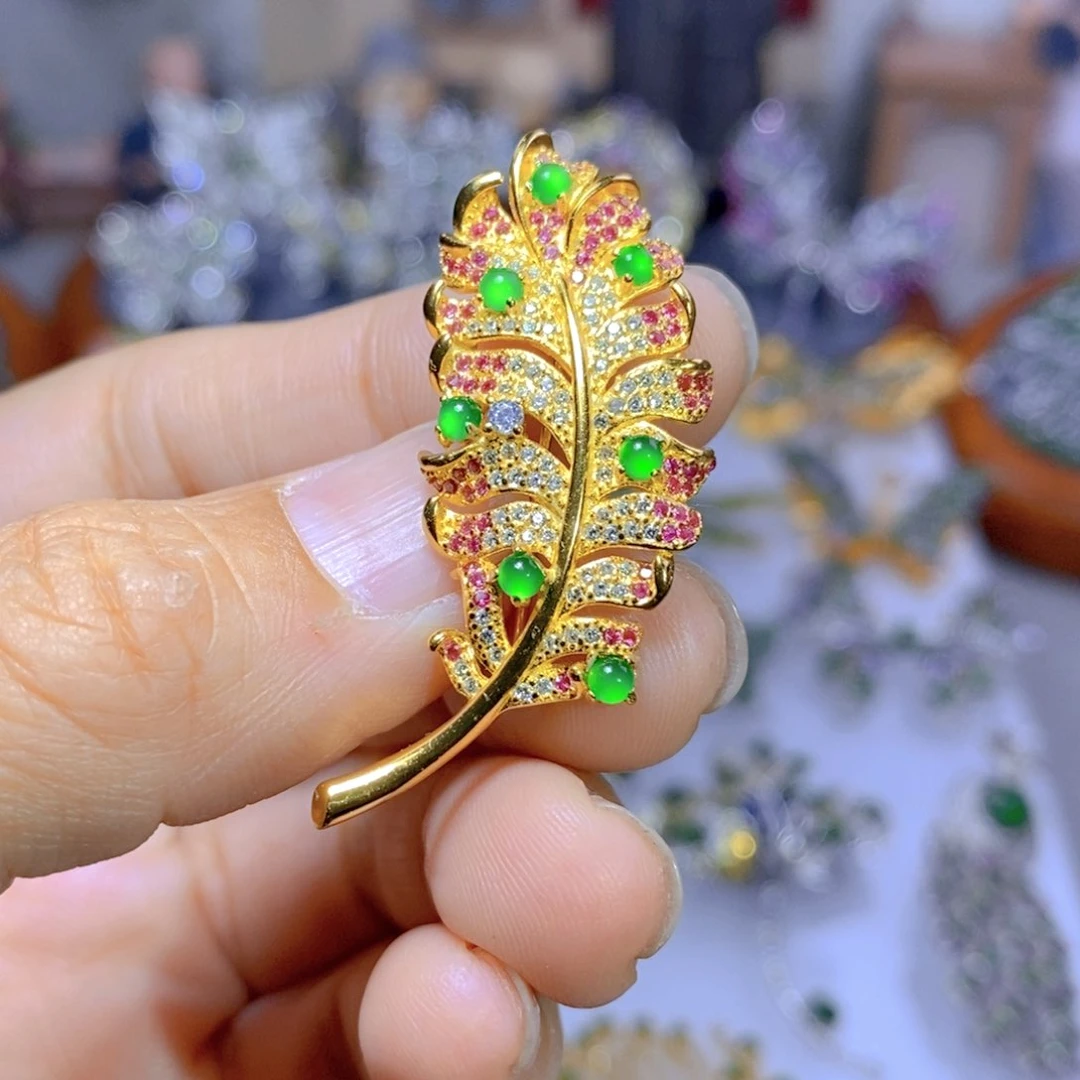 翡翠耳钉银S925镶嵌天然翡翠