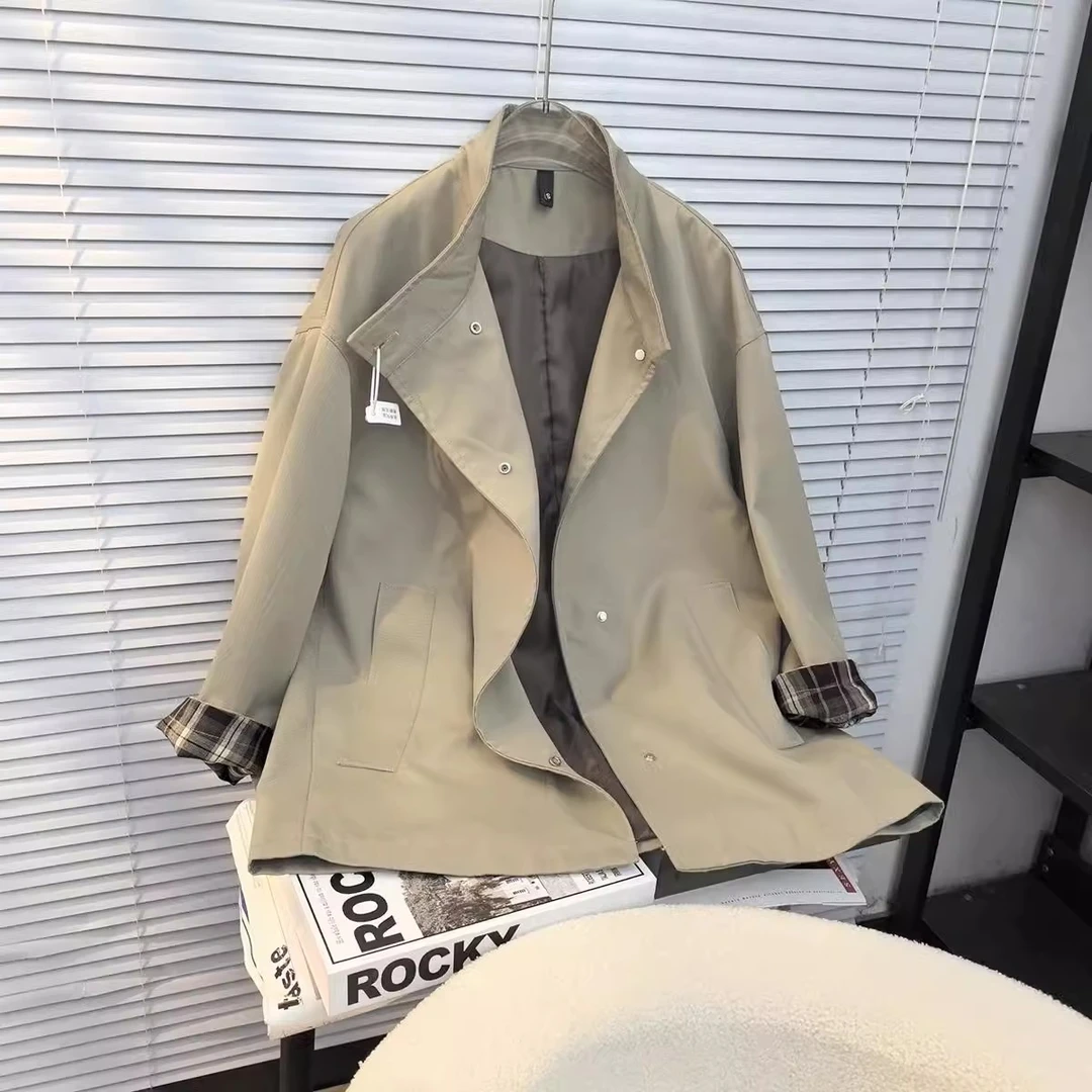 Benview【诺丁山下】2025春季撞色风衣外套廓形显瘦宽松英伦风大衣
