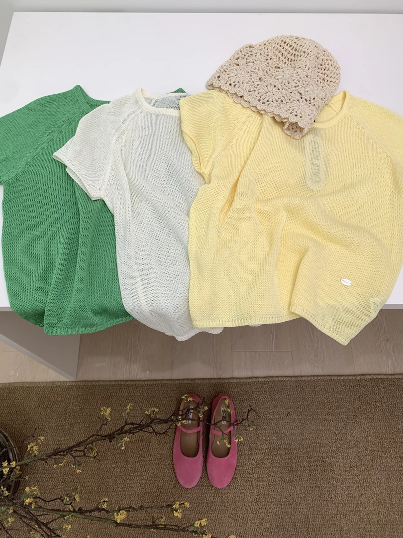 『李木木』春款上新~~贝壳小飞袖针织上衣  6204