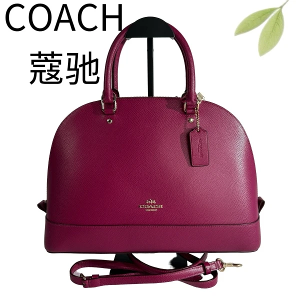 95新 COACH/蔻驰 紫红色贝壳手提斜挎包G25904988底长33X24