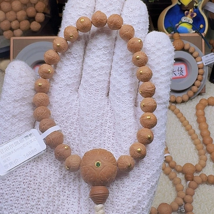 L***y手串凤眼菩提9.5mm左右手串实心24k金丁