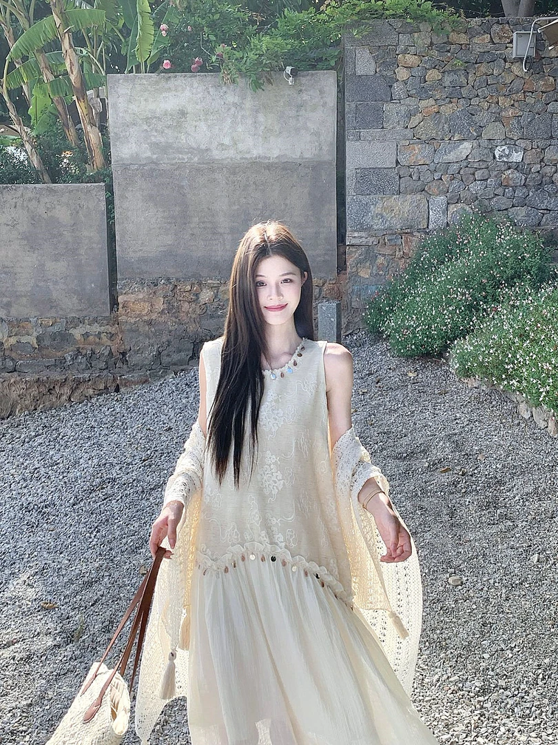 法式温柔风长裙夏长袖后妈裙夏季常规无袖显瘦长袖蕾丝气质连衣裙