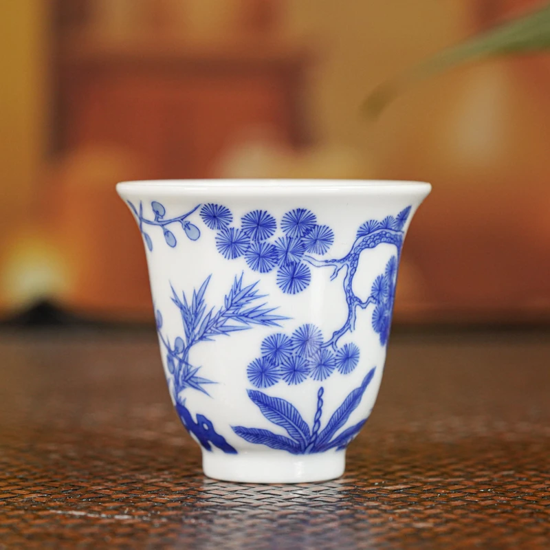 【墨舍名窑】春风祥玉青花松竹梅长杯cfxy33