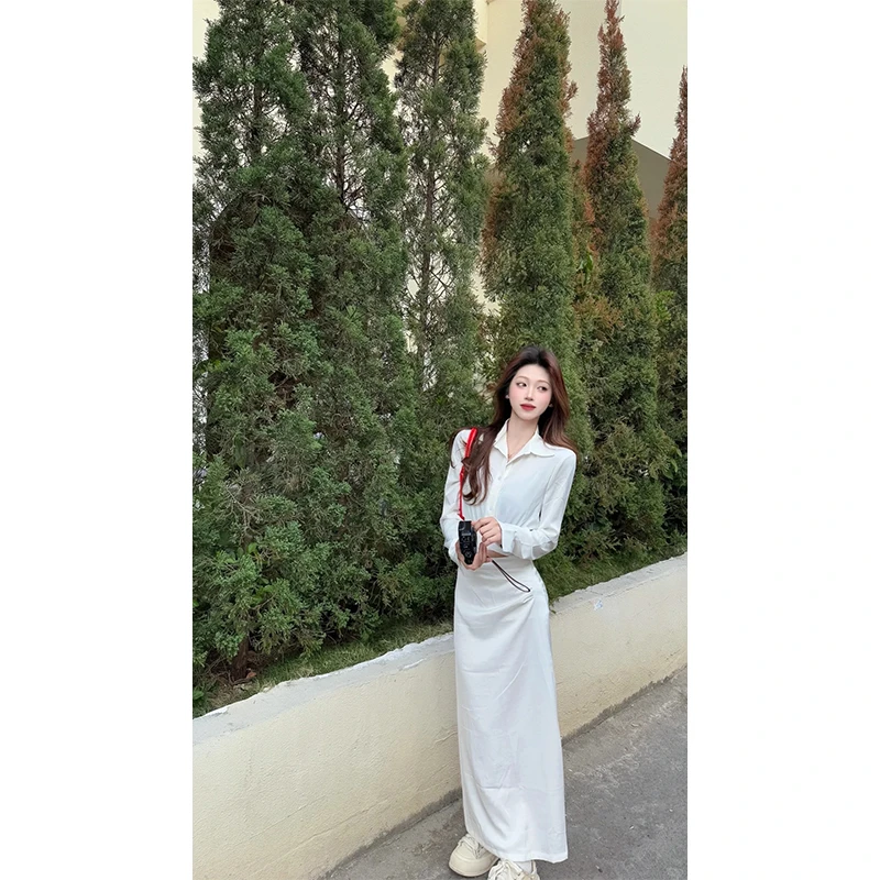 小众炸街高级感翻领开衫衬衣女秋季新款高腰时尚气质显瘦包臀长裙