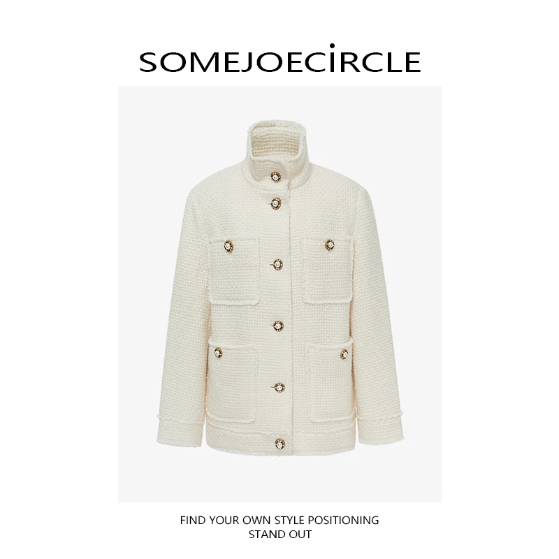 SOMEJOECIRCLE【外套】25秋季新款小香风单排扣装饰呢料大衣女Z8074