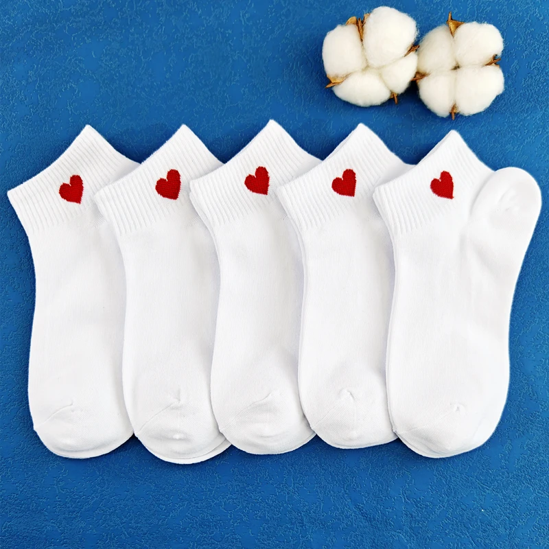 袜子女短袜浅口棉袜可爱心形低帮白色船袜纯色春秋桃心爱心女袜